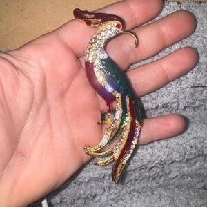 Crystal & Enamel Parrot Brooch in Red, Green & Gold